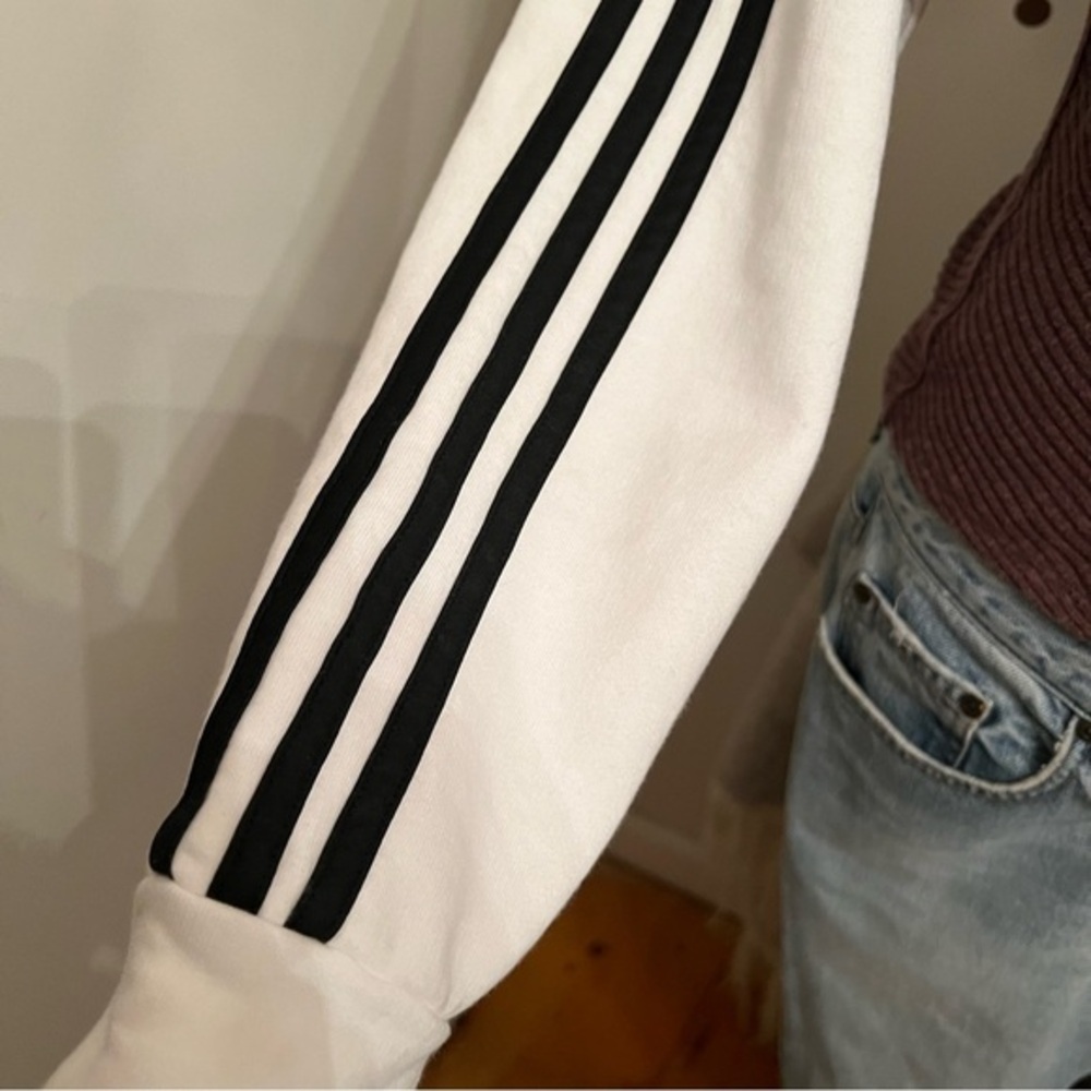 adidas White Cropped Hoodie with Black Logo and Stripe - Picture 5 of 12